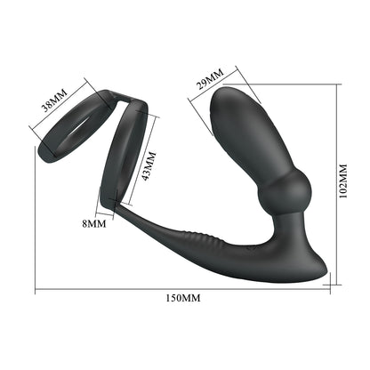 12-Mode Vibrating Prostate Plug with Cock & Ball Ring – Dual Stimulation Toy for Men